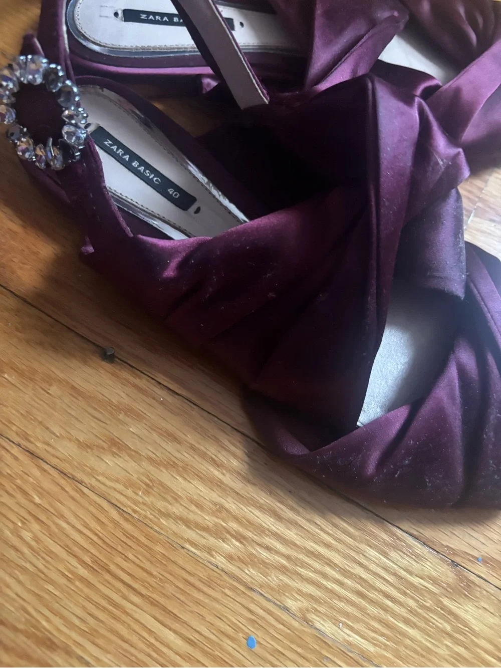 Zara Wine Satin Knotted Slingback Flats - Picture 6 of 6